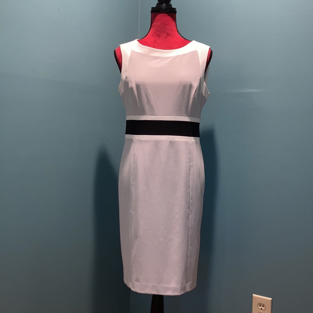 Nine West grey Sheath Dress with Black Waistband